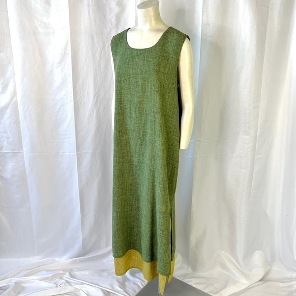 LASAGNIE GREEN DRESS MAXI DRESS LAYERED DRESS SLIT ON THE SIDE BOXY SHAPE 16 - Picture 12 of 16